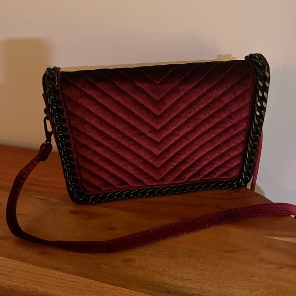 Aldo‎ Velvet Crossbody Bag with Chain - Deep Red - Picture 6 of 10